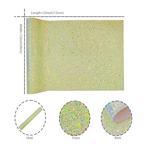 Meishu Spring Green Glitter Faux Leather Roll, 12 x 52 inches, Bright Lime Green Glitter Leatherette Sheets for Sewing(24018#13 Light Green) - color: 24018#13 Light Green