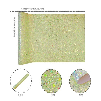 Meishu Spring Green Glitter Faux Leather Roll, 12 x 52 inches, Bright Lime Green Glitter Leatherette Sheets for Sewing(24018#13 Light Green) - color: 24018#13 Light Green