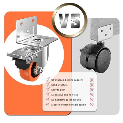 2" L-Shaped Caster Wheels Set of 4, Side Mount Swivel Casters - size: 2 inch