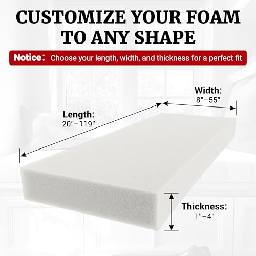 ShadeMart Custom Cut-to-Size Foam, High Density Replacement, Upholstery Foam Cushion, Polyurethane, Cushion Replacement for Chairs, Couches & DIY Projects (1'' Thick) - size: 1 Inch Thick