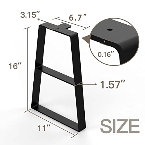 Orgerphy 16” Black Trapezoid Metal Bench Legs (2PCS) | Heavy Duty Furniture Legs for Bench| Mertal Table Legs| Screws and 4pcs Rubber Floor Protectors | Mid Century Modern Desk Legs Furniture Legs - size: 16 Inch