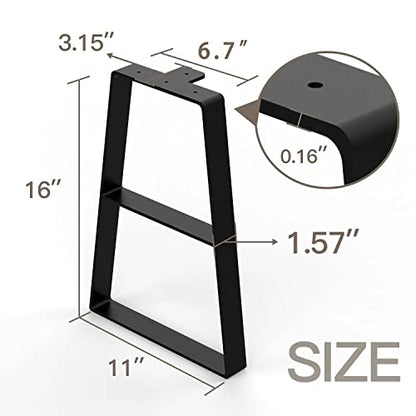 Orgerphy 16” Black Trapezoid Metal Bench Legs (2PCS) | Heavy Duty Furniture Legs for Bench| Mertal Table Legs| Screws and 4pcs Rubber Floor Protectors | Mid Century Modern Desk Legs Furniture Legs - size: 16 Inch