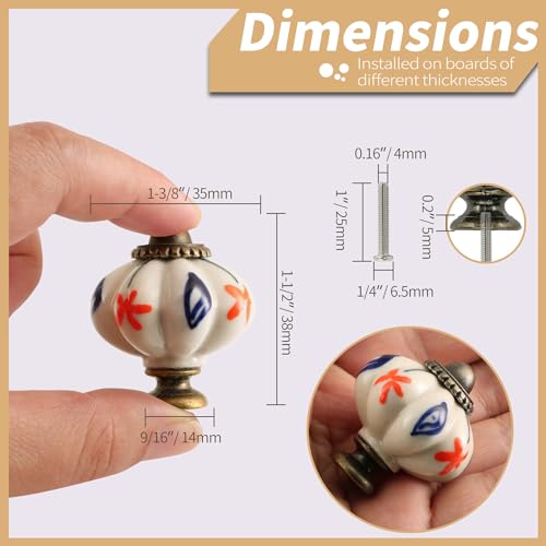 12pcs Ceramic Pumpkin Knobs - Red Flower & Blue Leaf - style: Red Flower & Blue Leaf