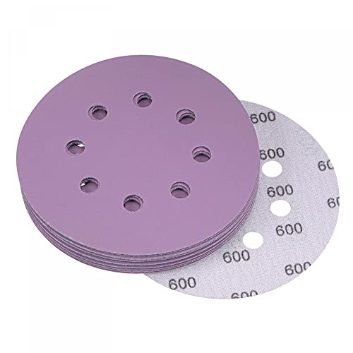 uxcell 15Pcs 5-Inch Purple Sanding Discs 600 Grits 8 Hole Hook and Loop Professional Aluminum Oxide Sand Paper Wet Dry Polish for Wood Metal Paint Finish - style: 600 Grit