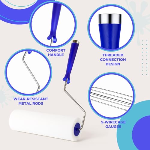 Leumoi 4 Pcs 9 Inch Foam Paint Rollers with Roller Frame Kit