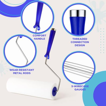 Leumoi 4 Pcs 9 Inch Foam Paint Rollers with Roller Frame Kit