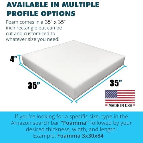 FOAMMA 4" x 35" x 35" Medium Density Upholstery Foam Cushion (Seat Replacement, Upholstery Sheet, Foam Padding) Made in USA - color: Medium Density, size: 4" x 35" x 35"