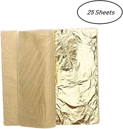 Gold Leaf 16x16 Metallic Foil Sheets for Gilding, Home Decoration, Art & Crafts, Painting Arts Crafts Nails and DIYS (#2.5 Gold) (25)