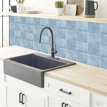 10pcs Peel and Stick Light Blue Backsplash Tiles – 7.87in x 7.87in Self-Adhesive Kitchen Wall Tiles, Bathroom Wall Panels, Modern DIY Stick On Tiles, Home Decor - color: Soft blue