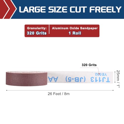 Sandpaper Roll 1Inch 26FT 320Grit Aluminum Oxide Emery Cloth Roll - size: 1 Inch x 25 Feet 320 Grits