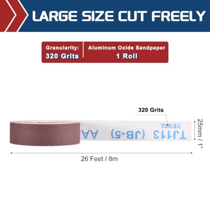 Sandpaper Roll 1Inch 26FT 320Grit Aluminum Oxide Emery Cloth Roll - size: 1 Inch x 25 Feet 320 Grits