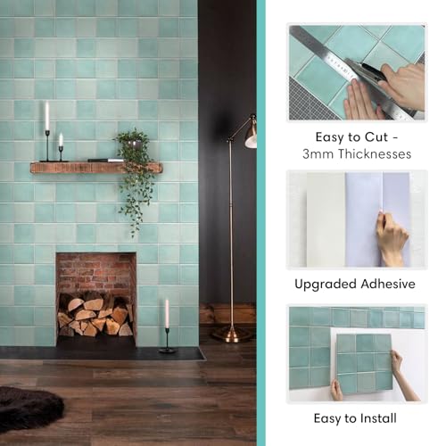 Commomy Matte 3D Peel and Stick Tile 10 Pcs 11.8"x11.8",Light Teal Green - color: Light Teal Green