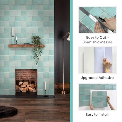 Commomy Matte 3D Peel and Stick Tile 10 Pcs 11.8"x11.8",Light Teal Green - color: Light Teal Green