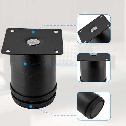 Set of 4 Adjustable Stainless Steel Furniture Legs 2.4 Inch Black - color: Black, size: 2.4 inch