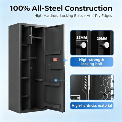 KAER Gun Safe for Rifles and Pistols, 8-13 Gun Cabinet for Shotguns, With Upgraded Electronic Combination Lock & Built-in Safe & Removable Dividers, Ammo Cabinet for Home, Garage, Office