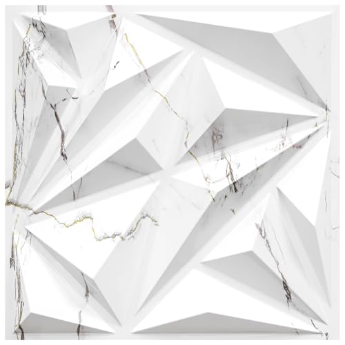 STICKGOO Diamond 3D Wall Panels, White Marble 12''x12'', 33 Pack - color: White Marble Mixed Gold Thread