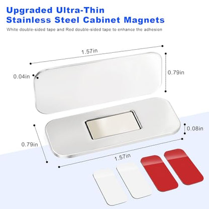 12 Pack Magnetic Cabinet Door Catch, No Drill Ultra Thin Cabinet Door Magnets, Adhesive Drawer Magnets, Stainless Steel Cabinet Latch for Kitchen, Pantry, Keep Cabinets Closed Securely Easy to Install - size: 12 Pack