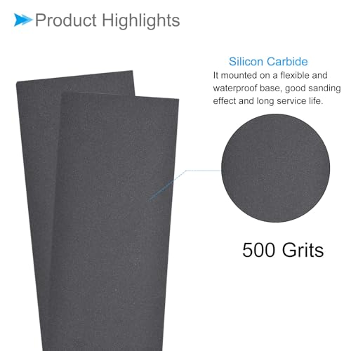 Wet Dry Sanding Sheets, 9 Inch x 3.6 Inch 500 Grits Sandpaper Sheets Silicon Carbide - (Applications: for Drywall Wood Metal), 5 Pieces - size: 500 grit