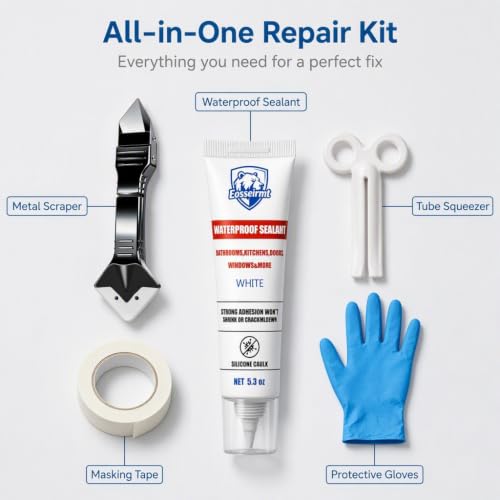 White Silicone Caulk, Waterproof Sealant & Tool Kit, 5.3 Oz