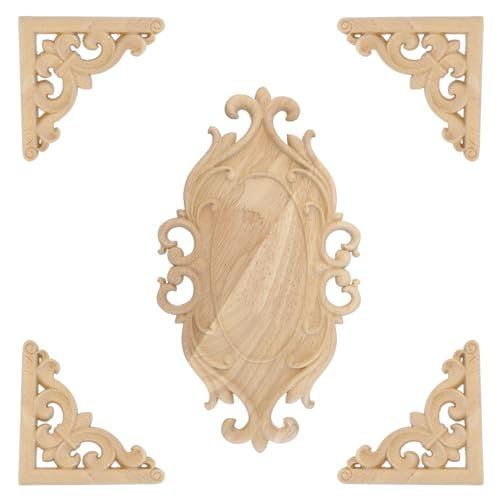Antrader 10.24x5.51in Wood Carved Onlay Applique with 4Pcs Cornered Decals - style: Style 3 with Cornered Decals