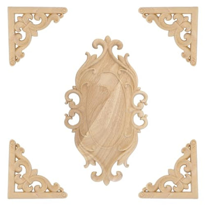 Antrader 10.24x5.51in Wood Carved Onlay Applique with 4Pcs Cornered Decals - style: Style 3 with Cornered Decals