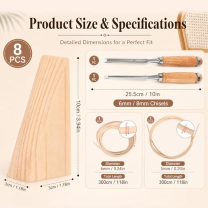 Reaeng Rattan Repair Kit for Chair Caning, Complete Furniture Restoration Kit with 15.7 x 39.4 Inch Cane Webbing Roll, Spline, 2 Caning Chisels and 8 Wooden Wedges - color: Style C