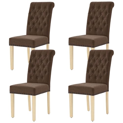 LOULENS Fabric Dining Chairs Set of 4, Upholstered Kitchen Chairs, Brown - color: Brown, size: Set of 4