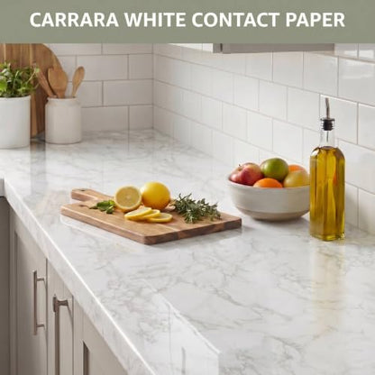 Extra-Thick Marble Contact Paper (High Gloss, Carrara White) 39.4" x 118.1" - color: Carrara White (High Gloss), size: 39.4" x 118.1"
