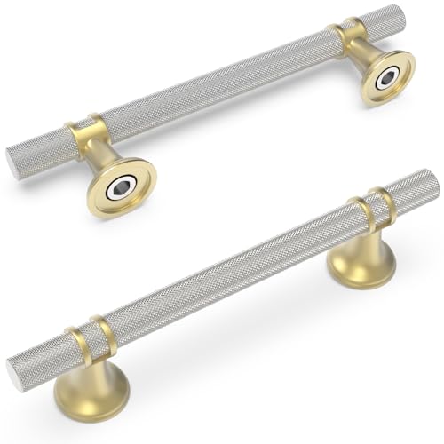 20 Pack 5 Inch Gold and Brushed Satin Nickel Cabinet Handles - color: Nickel and Gold Knurled, size: 5'' Hole Center(128mm)