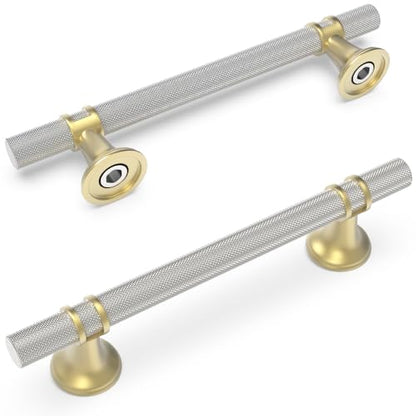 20 Pack 5 Inch Gold and Brushed Satin Nickel Cabinet Handles - color: Nickel and Gold Knurled, size: 5'' Hole Center(128mm)
