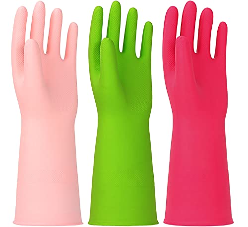 Latex Free Nitrile Cleaning Gloves, Small, 3 Pairs - color: Green+pink+red, size: Small