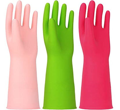 Latex Free Nitrile Cleaning Gloves, Medium, 3 Pairs - color: Green+pink+red, size: Medium