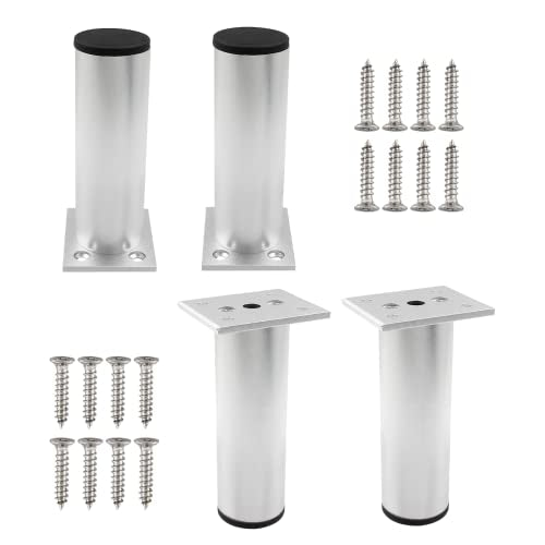 4-Pcs Adjustable Aluminum Alloy Furniture Legs 4.7" Height Silver - color: Silver, size: 4.7 Inch