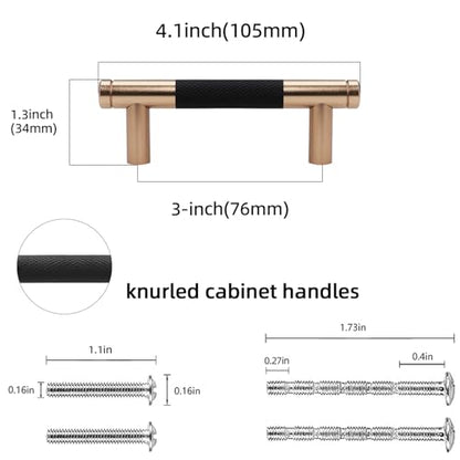 10 Pack 3 Inch Black and Champagne Bronze Kitchen Cabinet Handles - color: Black And Champagne Bronze, size: 3'' Hole Center(76mm)