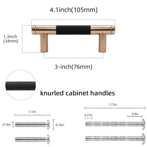 10 Pack 3 Inch Black and Champagne Bronze Kitchen Cabinet Handles - color: Black And Champagne Bronze, size: 3'' Hole Center(76mm)