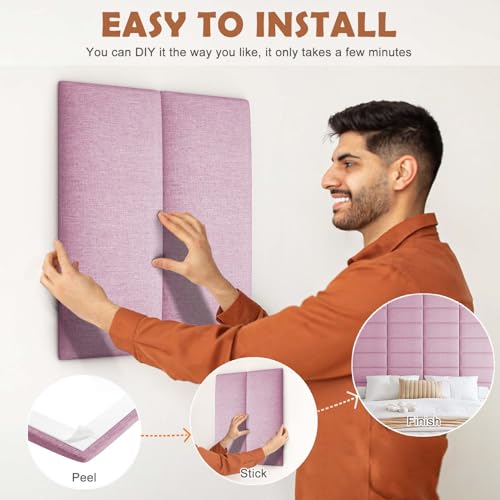 IFNOW Wall Mounted Headboard, Peel and Stick Panels, Light Pink, Queen - color: Fabric-light Pink, size: Queen