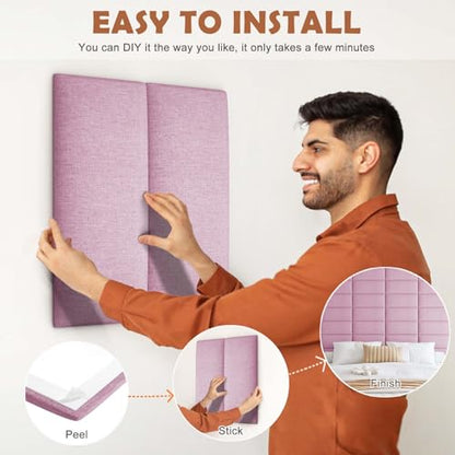 IFNOW Wall Mounted Headboard, Peel and Stick Panels, Light Pink, Queen - color: Fabric-light Pink, size: Queen