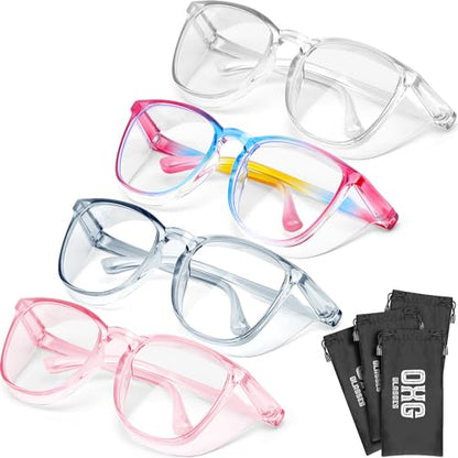 OXG 4 Pack Safety Glasses Anti Fog Goggles, Blue Light Blocking Stylish Safety Glasses for Women Nurses Protective Eyewear - color: Rainbow+clear+pink+blue