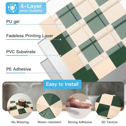 Art3d Grid Tile Peel and Stick Backsplash, 10-Pack, Dark-Green & Warm White - color: Dark-green and Warm White