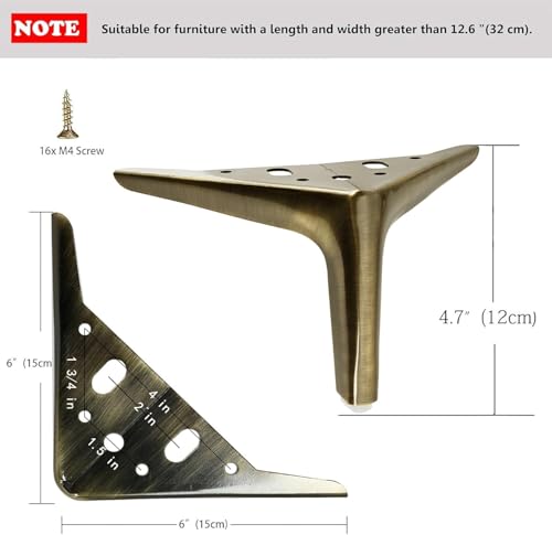 4.7 inch/12cm Brushed Bronze Color Metal Furniture Legs Set of 4 - color: Brushed Bronze, size: 4.7 inch