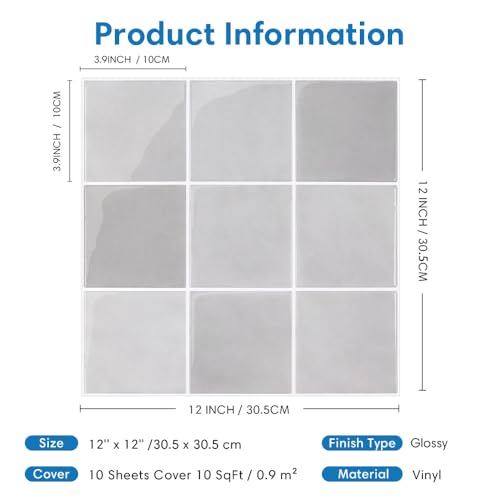 COMSTICKC Thicker Peel and Stick 3D Backsplash Tiles Kitchen Bathroom - color: Light Gray