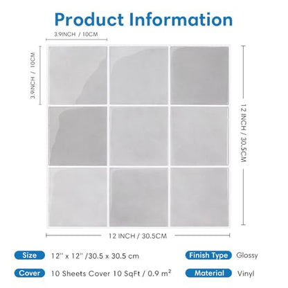 COMSTICKC Thicker Peel and Stick 3D Backsplash Tiles Kitchen Bathroom - color: Light Gray