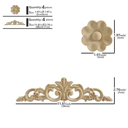 Nsrisml Wooden Decals Trim Rosette Inlays, Wood Appliques Onlays for Wall Cabinet Dresser Staircase DIY Projects(8Pcs, 11.81") - color: 8-pack, size: 30x7cm/11.81"x2.76"