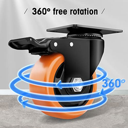 3" Swivel Plate Casters, 1000Lbs Capacity with Brake - color: Orange, size: 3 Inch