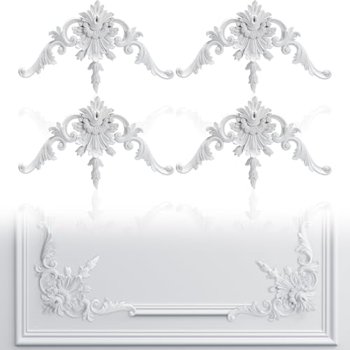 Pangda Corner Wall Molding French Style Wainscoting Panels Flora Moulding Corner Panel Wall Molding Kit for Cabinet Picture Frames Decor, Not Include Glue(4 Pcs,Vintage Style) - color: Vintage Style