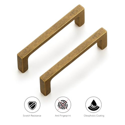 Ravinte Antique Brass Kitchen Cabinet Solid Handles,4 Inch,10 Pack - color: Antique Brass, size: 4 Inches Hole Center