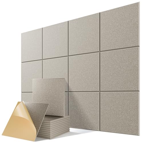 12 Pack Self-Adhesive Acoustic Panels, 12" X 12" X 0.4" High-Density Sound Proof Foam Panels for Walls, Soundproof Wall Panels for Home & Office (Camel) - color: Camel, size: Basic 12 Pack