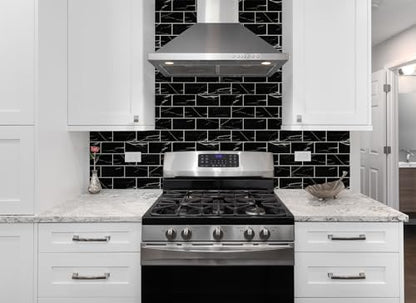StyloVue 100 Pieces Peel and Stick Backsplash for Kitchen, 3" x 6" PVC Subway Tile Upgraded Nero Marquina with White Grout Backsplash Stick on Tile Elevate Kitchen, Bathroom, Fireplace,RV - color: Nero Marquina