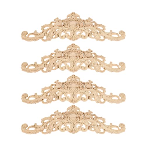 4Pcs Wood Carved Appliques Long Wooden Carving Onlays Furniture Decals - color: 4-pack, size: 11.81 x 3.15 inches