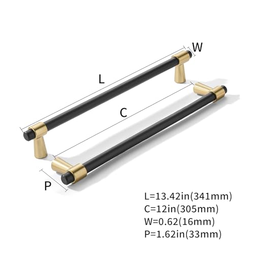 khtumeware 12 inch 5 Pack Matte Black/Champagne Bronze Cabinet pulls Zinc Alloy, Kitchen Cabinet Handles, Wardrobe Drawer Handles - Suitable for Bathroom cabinets, Bedroom Furniture - color: Matte Black/Champagne Bronze, size: 12 Inch
